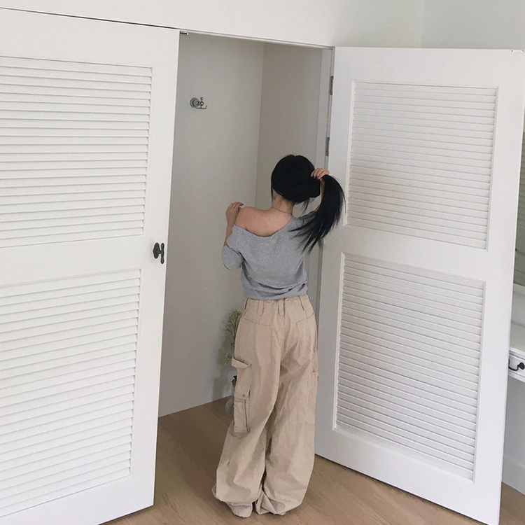 1997オフショルダー半袖Tシャツ GREY