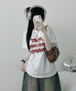 半袖Tシャツ バイカラーレタリングオーバー半袖Tシャツ(6color) WHITE