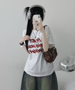 半袖Tシャツ バイカラーレタリングオーバー半袖Tシャツ(6color) WHITE