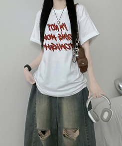 半袖Tシャツ バイカラーレタリングオーバー半袖Tシャツ(6color) WHITE