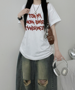 半袖Tシャツ バイカラーレタリングオーバー半袖Tシャツ(6color) WHITE