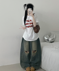 半袖Tシャツ バイカラーレタリングオーバー半袖Tシャツ(6color) WHITE