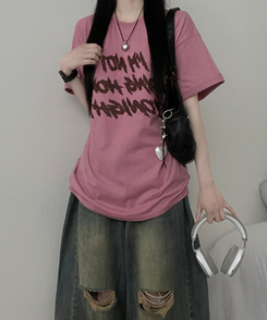 半袖Tシャツ バイカラーレタリングオーバー半袖Tシャツ(6color) INDIE PINK