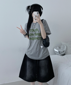 半袖Tシャツ バイカラーレタリングオーバー半袖Tシャツ(6color) GREY