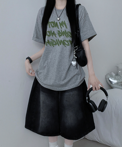 半袖Tシャツ バイカラーレタリングオーバー半袖Tシャツ(6color) GREY