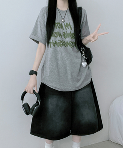 半袖Tシャツ バイカラーレタリングオーバー半袖Tシャツ(6color) GREY