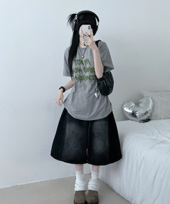 半袖Tシャツ バイカラーレタリングオーバー半袖Tシャツ(6color) GREY
