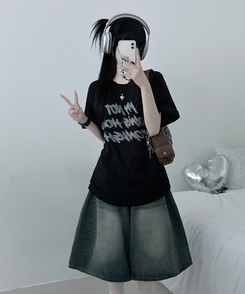半袖Tシャツ バイカラーレタリングオーバー半袖Tシャツ(6color) BLACK