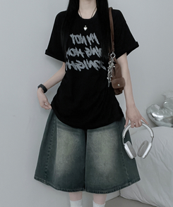 半袖Tシャツ バイカラーレタリングオーバー半袖Tシャツ(6color) BLACK