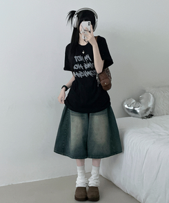 半袖Tシャツ バイカラーレタリングオーバー半袖Tシャツ(6color) BLACK