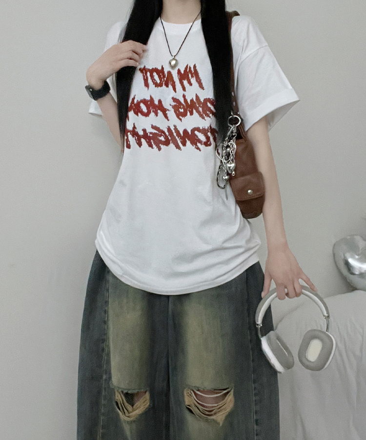 バイカラーレタリングオーバー半袖Tシャツ(6color) WHITE