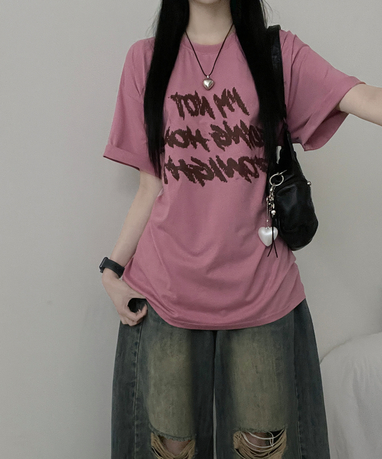 バイカラーレタリングオーバー半袖Tシャツ(6color) INDIE PINK