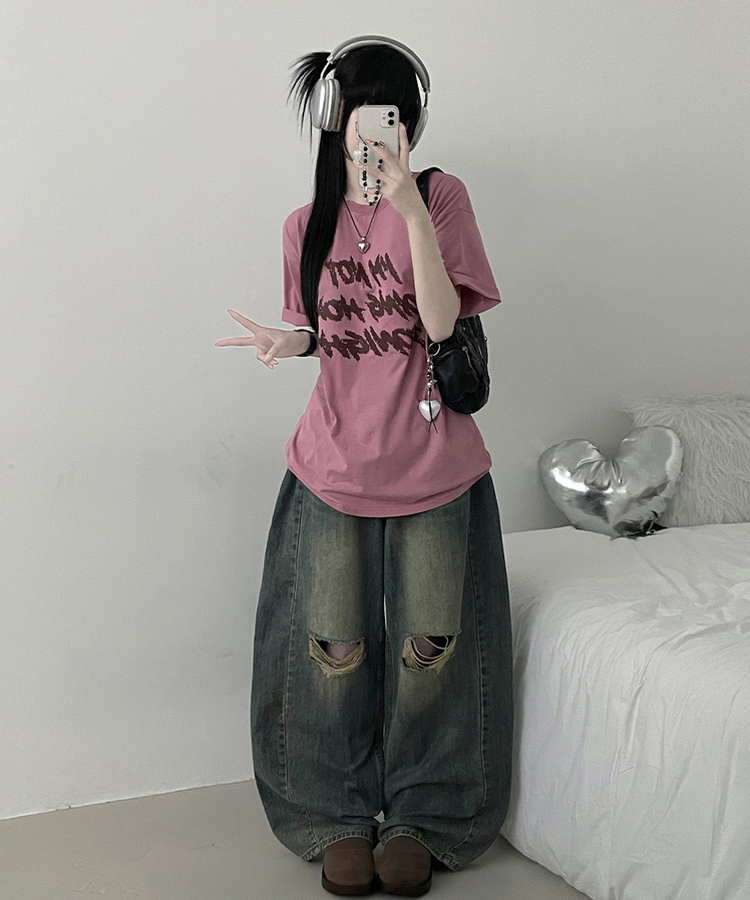 半袖Tシャツ バイカラーレタリングオーバー半袖Tシャツ(6color) INDIE PINK