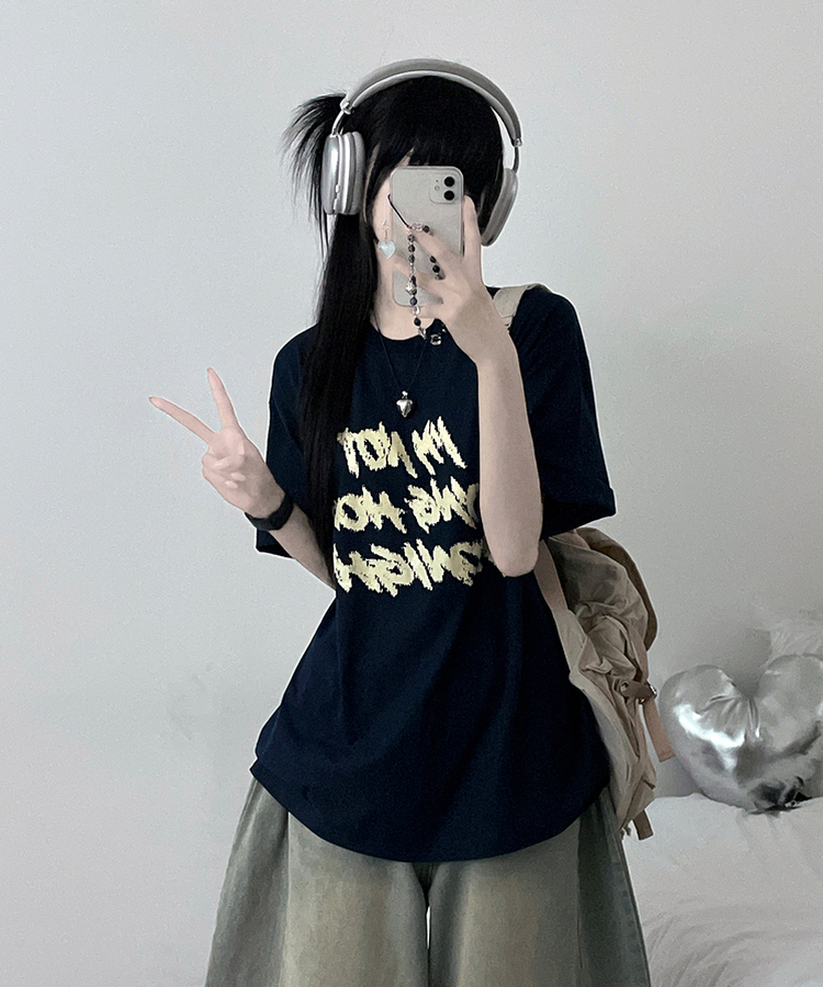 バイカラーレタリングオーバー半袖Tシャツ(6color) NAVY