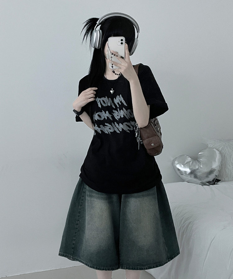 バイカラーレタリングオーバー半袖Tシャツ(6color) BLACK