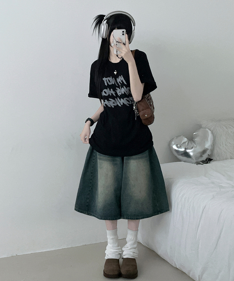 バイカラーレタリングオーバー半袖Tシャツ(6color) BLACK