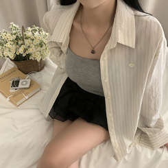 シャツ ストライプロールアップルーズシャツ IVORY