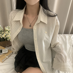 シャツ ストライプロールアップルーズシャツ IVORY