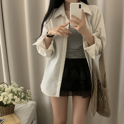 シャツ ストライプロールアップルーズシャツ IVORY