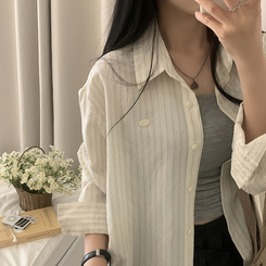 シャツ ストライプロールアップルーズシャツ IVORY
