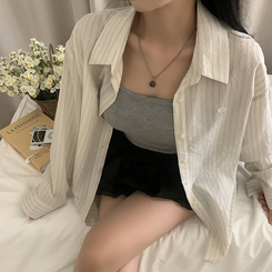 シャツ ストライプロールアップルーズシャツ IVORY