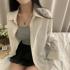 シャツ ストライプロールアップルーズシャツ IVORY