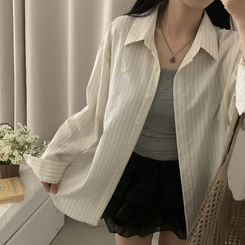 シャツ ストライプロールアップルーズシャツ IVORY