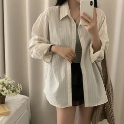 シャツ ストライプロールアップルーズシャツ IVORY