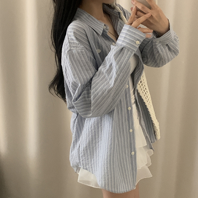 ストライプロールアップルーズシャツ SKY BLUE