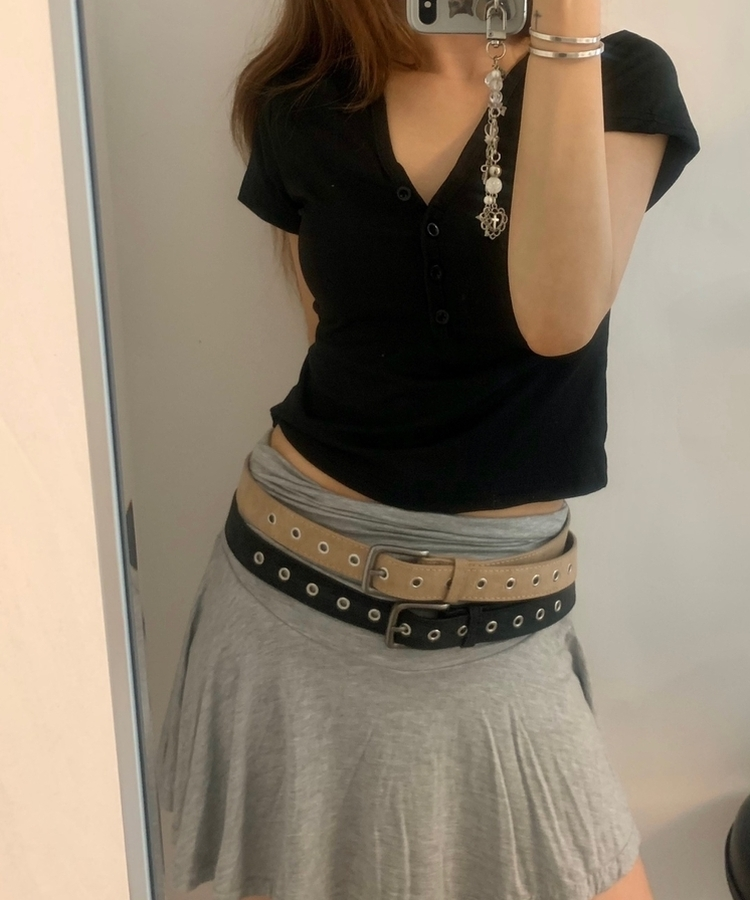 Y2Kバックルアイレットベルト KHAKI