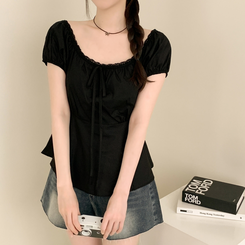 ブラウス レースリボンティアードブラウス BLACK
