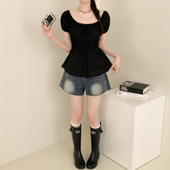 ブラウス レースリボンティアードブラウス BLACK