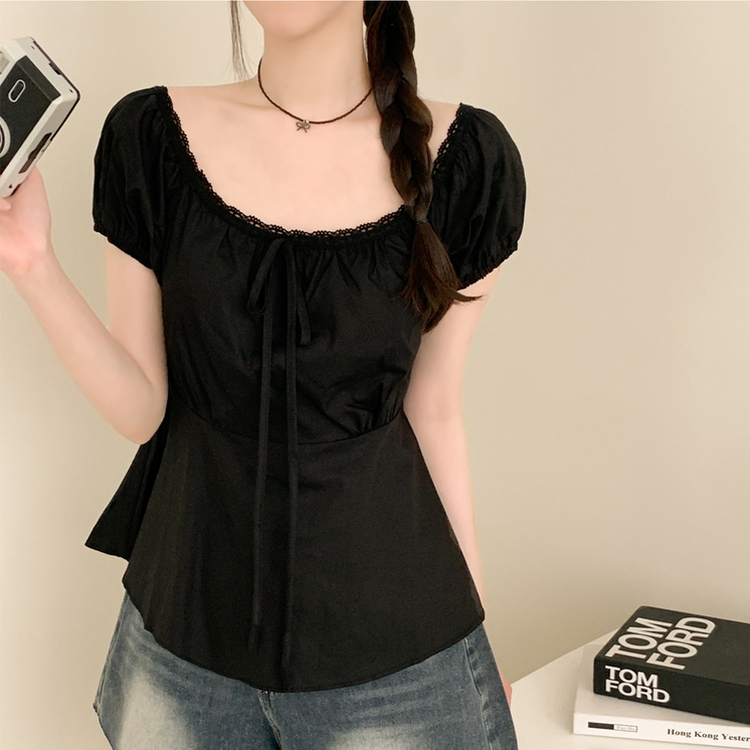 レースリボンティアードブラウス BLACK