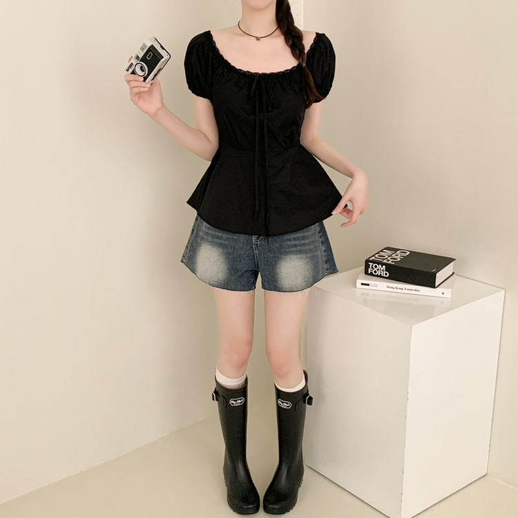 レースリボンティアードブラウス BLACK