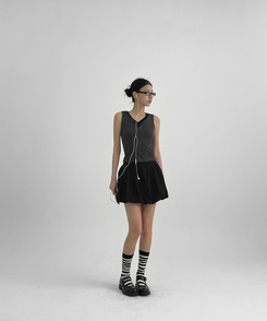 ミニスカート ナイロンバルーンミニスカートパンツ BLACK