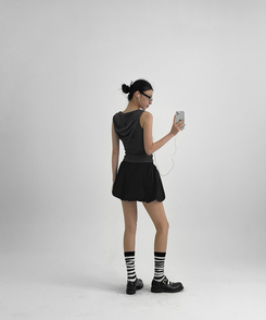 ミニスカート ナイロンバルーンミニスカートパンツ BLACK