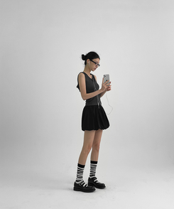 ミニスカート ナイロンバルーンミニスカートパンツ BLACK