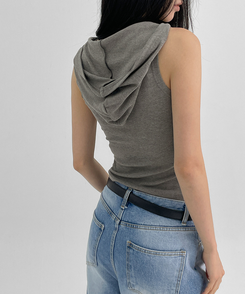 ノースリーブ レイヤードフードキャミソール GREY