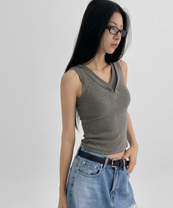 ノースリーブ レイヤードフードキャミソール GREY