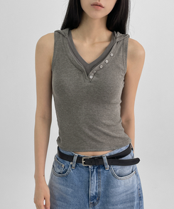 ノースリーブ レイヤードフードキャミソール GREY