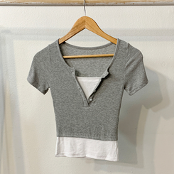半袖Tシャツ ボタンレイヤードスパン半袖Tシャツ