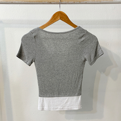 半袖Tシャツ ボタンレイヤードスパン半袖Tシャツ