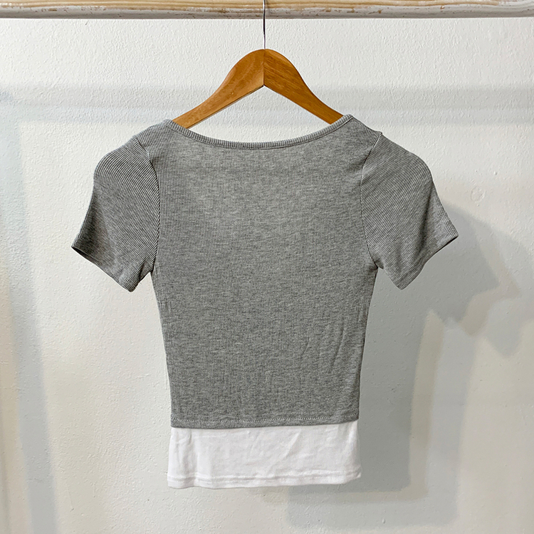 ボタンレイヤードスパン半袖Tシャツ