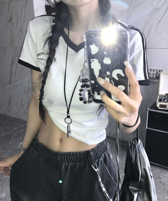 半袖Tシャツ トラックラインVネック半袖Tシャツ WHITE