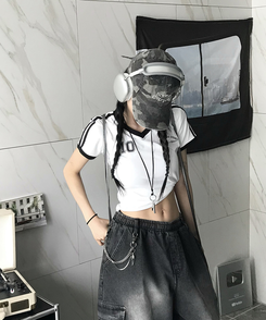 半袖Tシャツ トラックラインVネック半袖Tシャツ WHITE