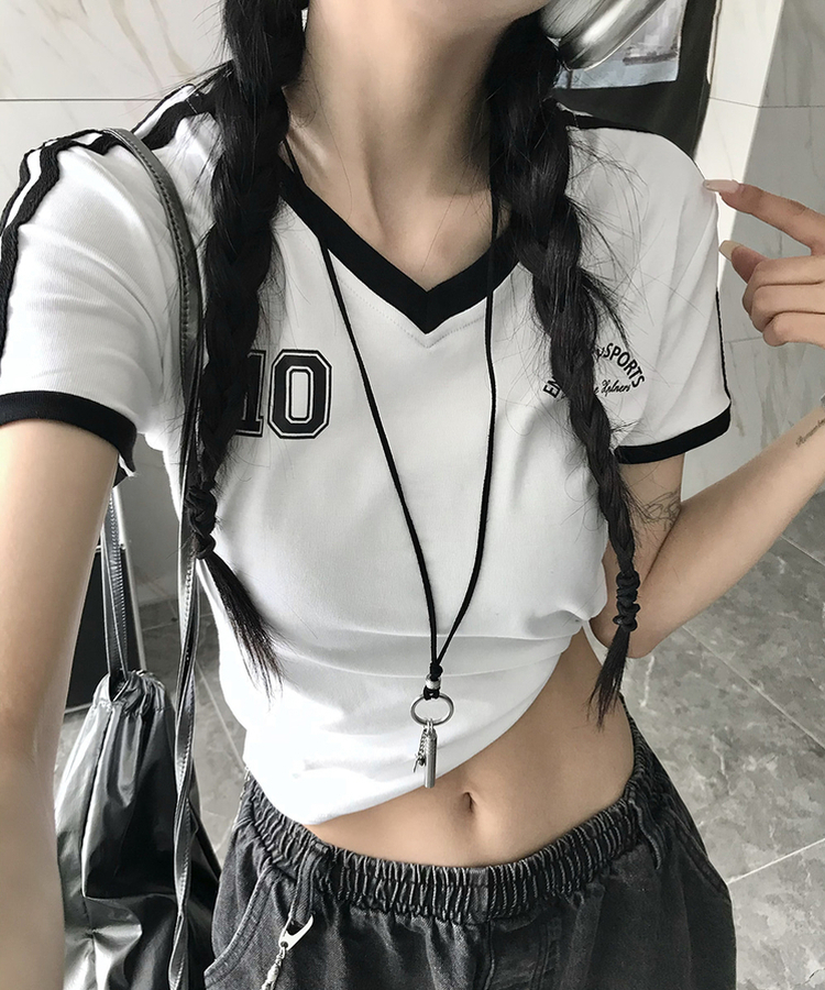 半袖Tシャツ トラックラインVネック半袖Tシャツ WHITE