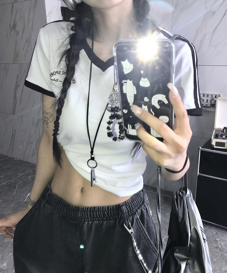 トラックラインVネック半袖Tシャツ WHITE