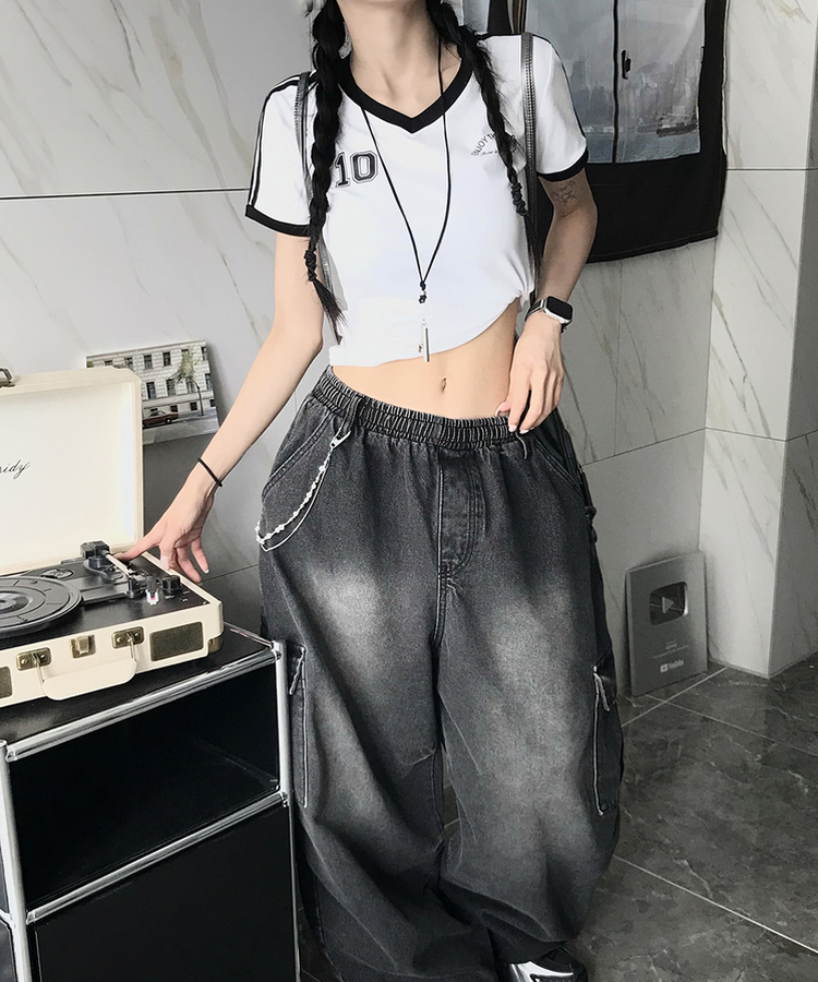 トラックラインVネック半袖Tシャツ WHITE