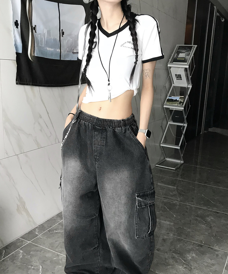 トラックラインVネック半袖Tシャツ WHITE