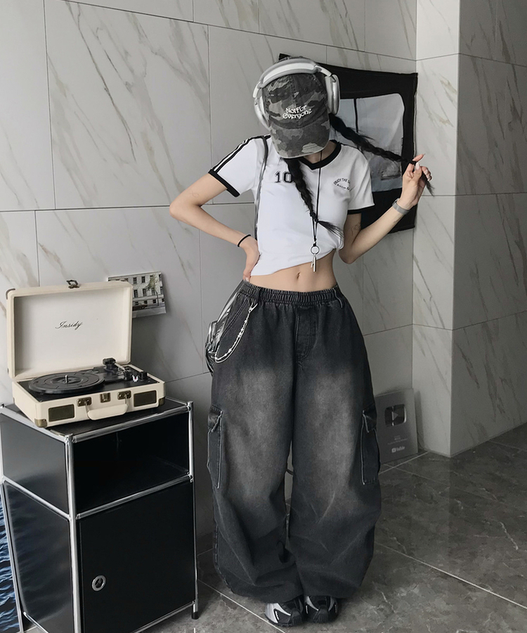 トラックラインVネック半袖Tシャツ WHITE